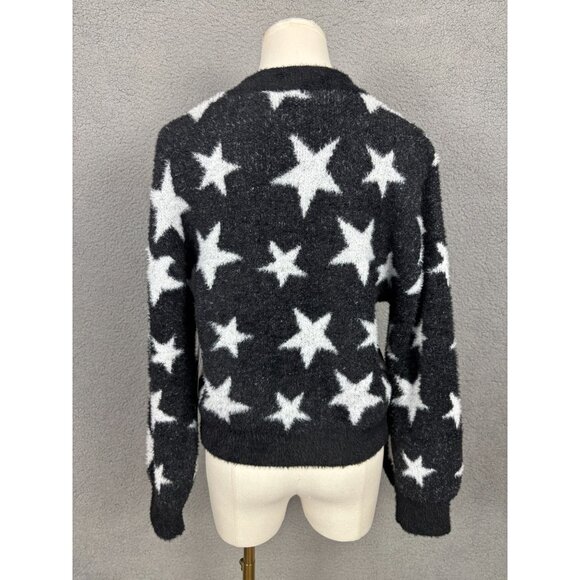 Madden Girl Juniors' Star Print Novelty Eyelash Button-Front Sweater Black S NWT - Picture 5 of 8